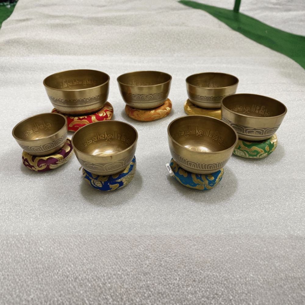 Tibetan Singing Bowl Set of 7 — Mantra Carved Bronze Chakra Bowls, Handmade in Nepal Tibetan Singing Bowl Set of 7 — Mantra Carved Bronze Chakra Bowls, Handmade in Nepal - Image 5