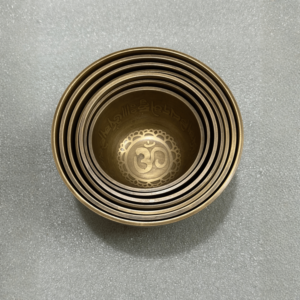 Tibetan Singing Bowl Set of 7 — Mantra Carved Bronze Chakra Bowls, Handmade in Nepal Tibetan Singing Bowl Set of 7 — Mantra Carved Bronze Chakra Bowls, Handmade in Nepal - Image 9