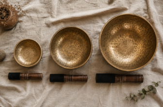 Small, medium, and large hand-hammered singing bowls for choosing the right size