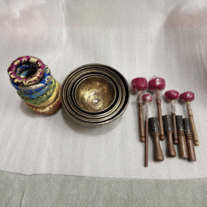 Seven Chakra Singing Bowl Set - engraved brass meditation bowl
